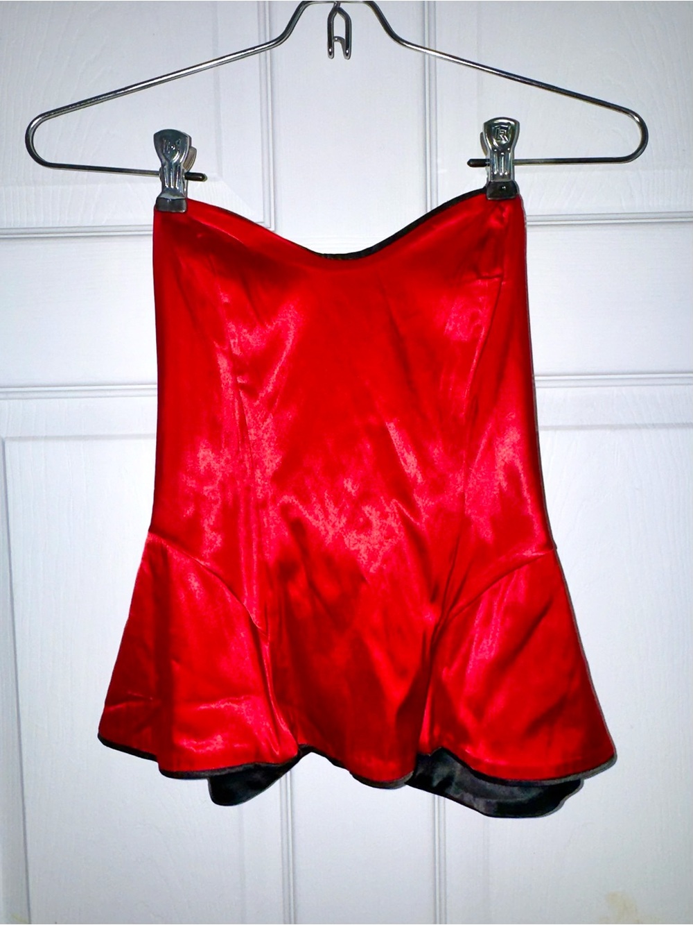 Reversible Red/Black Satin Corset Top w Cool Tassel Zipper